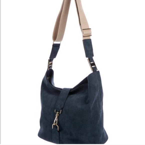 India Hicks Blue Suede Edwina Bucket Hobo - Picture 2 of 2
